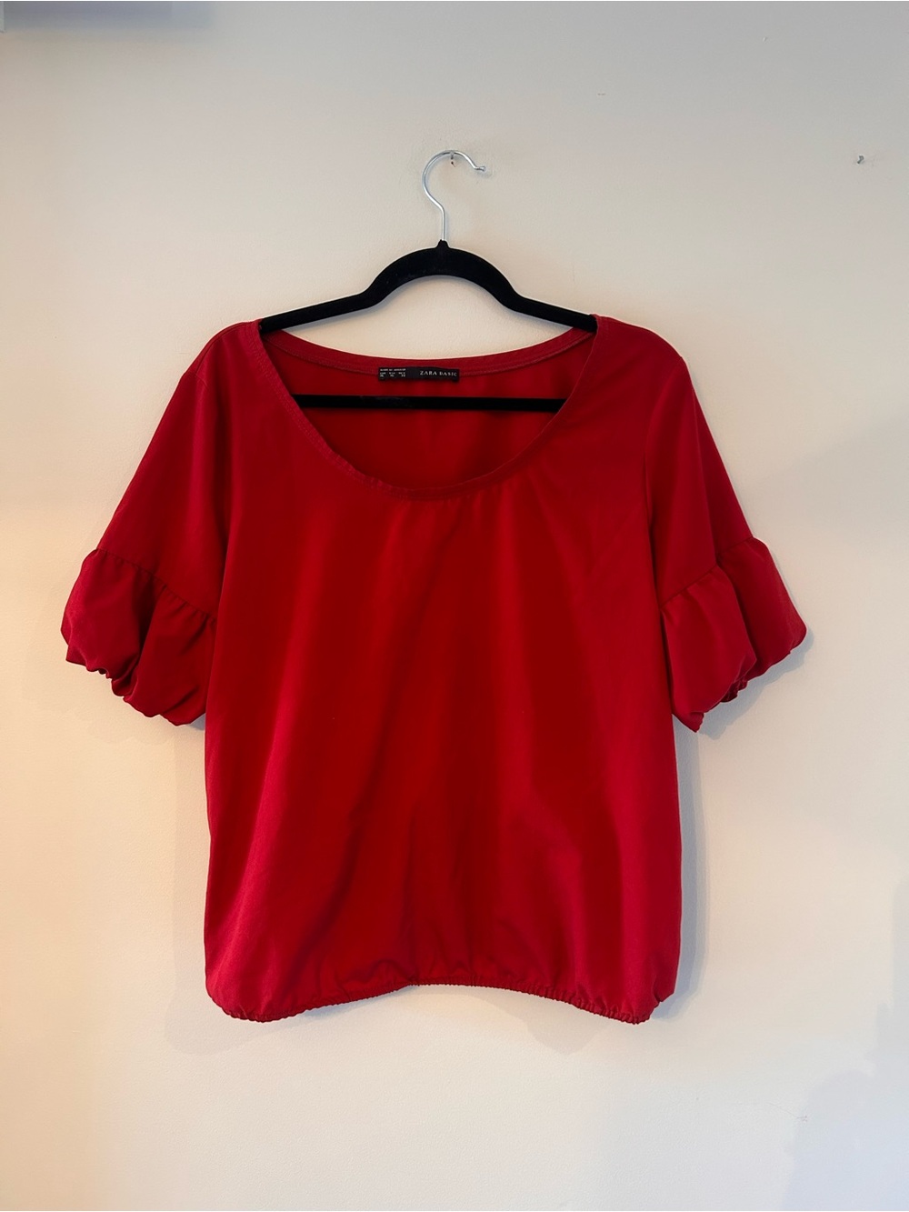 Zara Red Scoop Neck Ruffle Sleeve Top